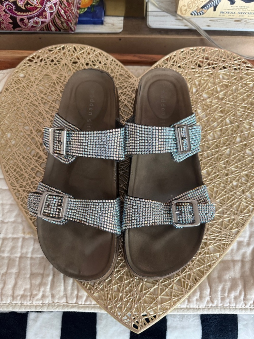 Madden Girl Holographic Rhinestone Double-Strap Sandals